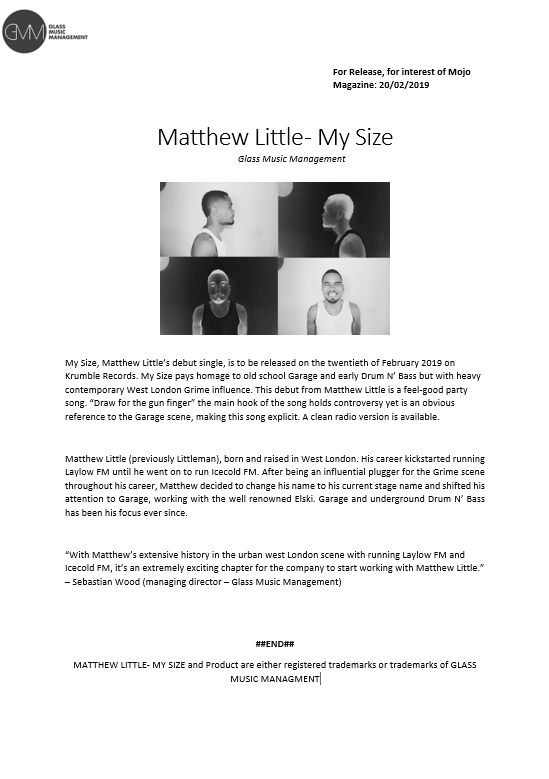 Matthew Little - My Size - Press Release
