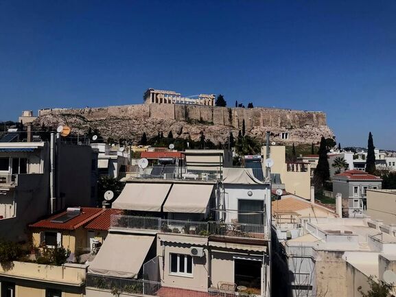 The view of the acropolis from the roof top, Athens, Greece 